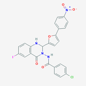 molecular formula C25H16ClIN4O5 B331506 4-chloro-N-(2-(5-{4-nitrophenyl}-2-furyl)-6-iodo-4-oxo-1,4-dihydro-3(2H)-quinazolinyl)benzamide 