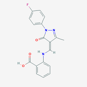 molecular formula C18H14FN3O3 B331513 2-[[(Z)-[1-(4-fluorophenyl)-3-methyl-5-oxopyrazol-4-ylidene]methyl]amino]benzoic acid 