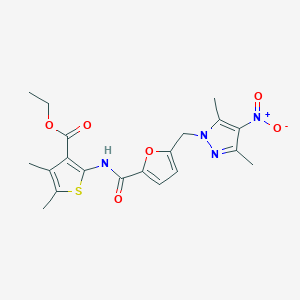 molecular formula C20H22N4O6S B331523 ethyl 2-({5-[(3,5-dimethyl-4-nitro-1H-pyrazol-1-yl)methyl]-2-furoyl}amino)-4,5-dimethylthiophene-3-carboxylate 