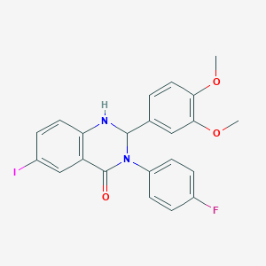 molecular formula C22H18FIN2O3 B331526 2-(3,4-dimethoxyphenyl)-3-(4-fluorophenyl)-6-iodo-2,3-dihydro-4(1H)-quinazolinone 