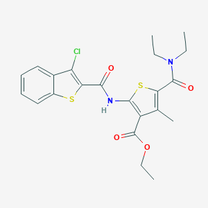 molecular formula C22H23ClN2O4S2 B331529 Ethyl 2-{[(3-chloro-1-benzothien-2-yl)carbonyl]amino}-5-[(diethylamino)carbonyl]-4-methyl-3-thiophenecarboxylate 