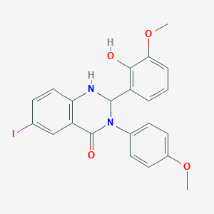 molecular formula C22H19IN2O4 B331531 2-(2-hydroxy-3-methoxyphenyl)-6-iodo-3-(4-methoxyphenyl)-2,3-dihydro-4(1H)-quinazolinone 