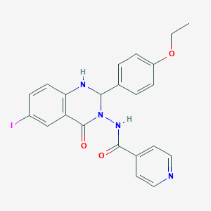 molecular formula C22H19IN4O3 B331534 N-[2-(4-ethoxyphenyl)-6-iodo-4-oxo-1,4-dihydroquinazolin-3(2H)-yl]pyridine-4-carboxamide 