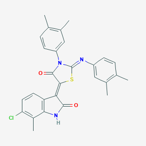 molecular formula C28H24ClN3O2S B331537 (5Z)-5-(6-chloro-7-methyl-2-oxo-1H-indol-3-ylidene)-3-(3,4-dimethylphenyl)-2-(3,4-dimethylphenyl)imino-1,3-thiazolidin-4-one 