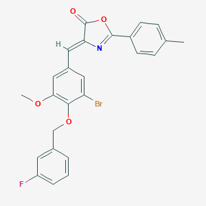 molecular formula C25H19BrFNO4 B331543 4-{3-bromo-4-[(3-fluorobenzyl)oxy]-5-methoxybenzylidene}-2-(4-methylphenyl)-1,3-oxazol-5(4H)-one 