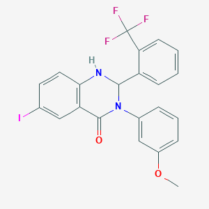 molecular formula C22H16F3IN2O2 B331548 6-iodo-3-(3-methoxyphenyl)-2-[2-(trifluoromethyl)phenyl]-2,3-dihydro-4(1H)-quinazolinone 