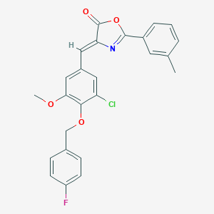 molecular formula C25H19ClFNO4 B331566 4-{3-chloro-4-[(4-fluorobenzyl)oxy]-5-methoxybenzylidene}-2-(3-methylphenyl)-1,3-oxazol-5(4H)-one 