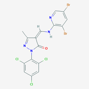 molecular formula C16H9Br2Cl3N4O B331568 (4Z)-4-[[(3,5-dibromopyridin-2-yl)amino]methylidene]-5-methyl-2-(2,4,6-trichlorophenyl)pyrazol-3-one 