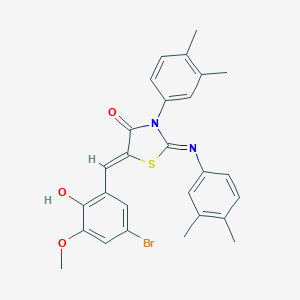 molecular formula C27H25BrN2O3S B331571 5-(5-Bromo-2-hydroxy-3-methoxybenzylidene)-3-(3,4-dimethylphenyl)-2-[(3,4-dimethylphenyl)imino]-1,3-thiazolidin-4-one 