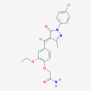 molecular formula C21H20ClN3O4 B331586 2-(4-{[1-(4-chlorophenyl)-3-methyl-5-oxo-1,5-dihydro-4H-pyrazol-4-ylidene]methyl}-2-ethoxyphenoxy)acetamide 