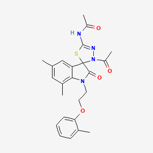 N-{3'-acetyl-5,7-dimethyl-1-[2-(2-methylphenoxy)ethyl]-2-oxo-1,2-dihydro-3'H-spiro[indole-3,2'-[1,3,4]thiadiazol]-5'-yl}acetamide