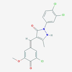 molecular formula C18H13Cl3N2O3 B331592 4-[(Z)-(3-chloro-5-methoxy-4-oxocyclohexa-2,5-dien-1-ylidene)methyl]-2-(3,4-dichlorophenyl)-5-methyl-1H-pyrazol-3-one 