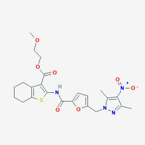molecular formula C23H26N4O7S B331594 2-methoxyethyl 2-[({5-[(3,5-dimethyl-4-nitro-1H-pyrazol-1-yl)methyl]furan-2-yl}carbonyl)amino]-4,5,6,7-tetrahydro-1-benzothiophene-3-carboxylate 