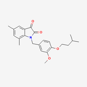 molecular formula C23H27NO4 B3315954 1-(4-(Isopentyloxy)-3-methoxybenzyl)-5,7-dimethylindoline-2,3-dione CAS No. 951899-38-0