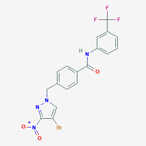 molecular formula C18H12BrF3N4O3 B331609 4-({4-bromo-3-nitro-1H-pyrazol-1-yl}methyl)-N-[3-(trifluoromethyl)phenyl]benzamide 