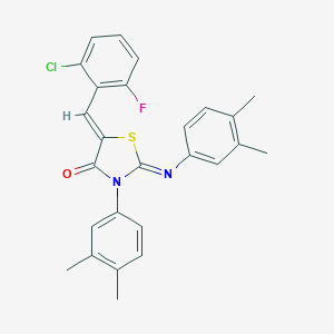 molecular formula C26H22ClFN2OS B331610 5-(2-Chloro-6-fluorobenzylidene)-3-(3,4-dimethylphenyl)-2-[(3,4-dimethylphenyl)imino]-1,3-thiazolidin-4-one 