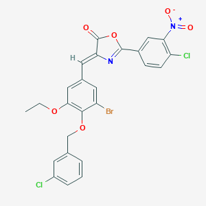 molecular formula C25H17BrCl2N2O6 B331611 4-{3-bromo-4-[(3-chlorobenzyl)oxy]-5-ethoxybenzylidene}-2-{4-chloro-3-nitrophenyl}-1,3-oxazol-5(4H)-one 