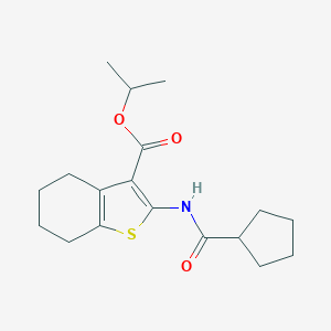 molecular formula C18H25NO3S B331621 Isopropyl 2-[(cyclopentylcarbonyl)amino]-4,5,6,7-tetrahydro-1-benzothiophene-3-carboxylate 