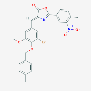 molecular formula C26H21BrN2O6 B331626 4-{3-bromo-5-methoxy-4-[(4-methylbenzyl)oxy]benzylidene}-2-{3-nitro-4-methylphenyl}-1,3-oxazol-5(4H)-one 
