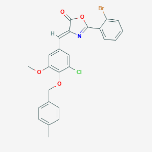 molecular formula C25H19BrClNO4 B331635 2-(2-bromophenyl)-4-{3-chloro-5-methoxy-4-[(4-methylbenzyl)oxy]benzylidene}-1,3-oxazol-5(4H)-one 