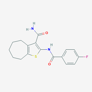 molecular formula C17H17FN2O2S B331639 2-[(4-fluorobenzoyl)amino]-5,6,7,8-tetrahydro-4H-cyclohepta[b]thiophene-3-carboxamide 