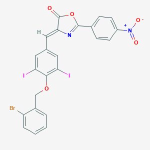 molecular formula C23H13BrI2N2O5 B331641 4-{4-[(2-bromobenzyl)oxy]-3,5-diiodobenzylidene}-2-{4-nitrophenyl}-1,3-oxazol-5(4H)-one 