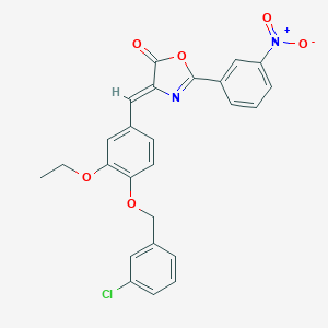 molecular formula C25H19ClN2O6 B331651 4-{4-[(3-chlorobenzyl)oxy]-3-ethoxybenzylidene}-2-{3-nitrophenyl}-1,3-oxazol-5(4H)-one 