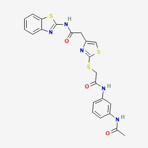 molecular formula C22H19N5O3S3 B3316514 2-[(4-{[(1,3-benzothiazol-2-yl)carbamoyl]methyl}-1,3-thiazol-2-yl)sulfanyl]-N-(3-acetamidophenyl)acetamide CAS No. 954095-36-4