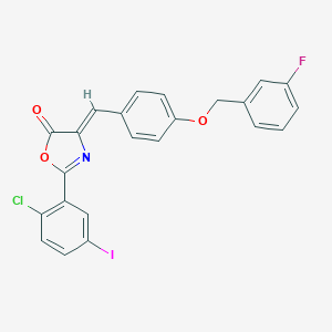 molecular formula C23H14ClFINO3 B331656 2-(2-chloro-5-iodophenyl)-4-{4-[(3-fluorobenzyl)oxy]benzylidene}-1,3-oxazol-5(4H)-one 