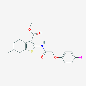 molecular formula C19H20INO4S B331662 Methyl 2-{[(4-iodophenoxy)acetyl]amino}-6-methyl-4,5,6,7-tetrahydro-1-benzothiophene-3-carboxylate 
