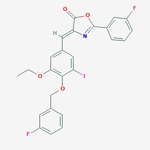 molecular formula C25H18F2INO4 B331666 4-{3-ethoxy-4-[(3-fluorobenzyl)oxy]-5-iodobenzylidene}-2-(3-fluorophenyl)-1,3-oxazol-5(4H)-one 
