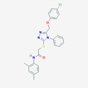 molecular formula C25H23ClN4O2S B331669 2-((5-((4-Chlorophenoxy)methyl)-4-phenyl-4H-1,2,4-triazol-3-yl)thio)-N-(2,4-dimethylphenyl)acetamide 
