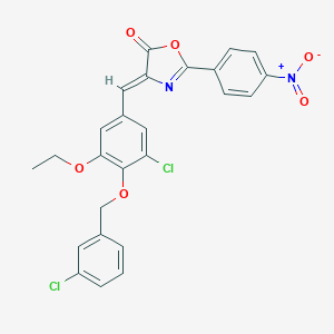 molecular formula C25H18Cl2N2O6 B331670 4-{3-chloro-4-[(3-chlorobenzyl)oxy]-5-ethoxybenzylidene}-2-{4-nitrophenyl}-1,3-oxazol-5(4H)-one 