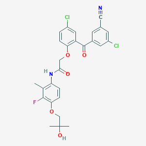 molecular formula C27H23Cl2FN2O5 B3316713 Acetamide, 2-[4-chloro-2-(3-chloro-5-cyanobenzoyl)phenoxy]-N-[3-fluoro-4-(2-hydroxy-2-methylpropoxy)-2-methylphenyl]- CAS No. 954406-32-7