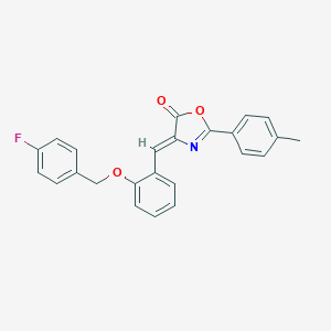 molecular formula C24H18FNO3 B331673 4-{2-[(4-fluorobenzyl)oxy]benzylidene}-2-(4-methylphenyl)-1,3-oxazol-5(4H)-one 