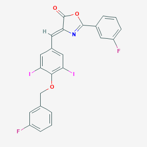 molecular formula C23H13F2I2NO3 B331676 4-{4-[(3-fluorobenzyl)oxy]-3,5-diiodobenzylidene}-2-(3-fluorophenyl)-1,3-oxazol-5(4H)-one 