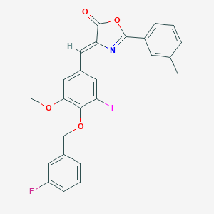 molecular formula C25H19FINO4 B331677 4-{4-[(3-fluorobenzyl)oxy]-3-iodo-5-methoxybenzylidene}-2-(3-methylphenyl)-1,3-oxazol-5(4H)-one 