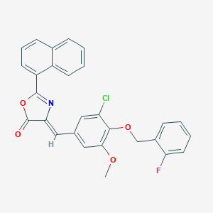 molecular formula C28H19ClFNO4 B331682 4-{3-chloro-4-[(2-fluorobenzyl)oxy]-5-methoxybenzylidene}-2-(1-naphthyl)-1,3-oxazol-5(4H)-one 