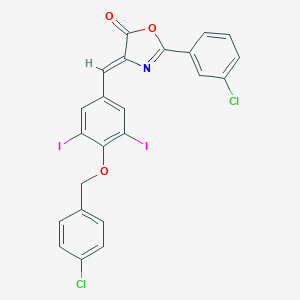 molecular formula C23H13Cl2I2NO3 B331683 4-{4-[(4-chlorobenzyl)oxy]-3,5-diiodobenzylidene}-2-(3-chlorophenyl)-1,3-oxazol-5(4H)-one 