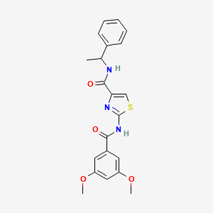 molecular formula C21H21N3O4S B3316850 2-[(3,5-dimethoxybenzoyl)amino]-N~4~-(1-phenylethyl)-1,3-thiazole-4-carboxamide CAS No. 954683-58-0