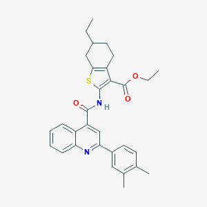 molecular formula C31H32N2O3S B331692 Ethyl 2-({[2-(3,4-dimethylphenyl)-4-quinolinyl]carbonyl}amino)-6-ethyl-4,5,6,7-tetrahydro-1-benzothiophene-3-carboxylate 