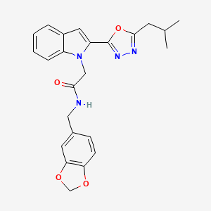 molecular formula C24H24N4O4 B3316953 N-(benzo[d][1,3]dioxol-5-ylmethyl)-2-(2-(5-isobutyl-1,3,4-oxadiazol-2-yl)-1H-indol-1-yl)acetamide CAS No. 955544-96-4