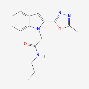 molecular formula C16H18N4O2 B3316957 2-(2-(5-methyl-1,3,4-oxadiazol-2-yl)-1H-indol-1-yl)-N-propylacetamide CAS No. 955618-82-3