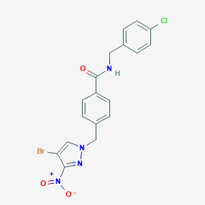 molecular formula C18H14BrClN4O3 B331696 4-({4-bromo-3-nitro-1H-pyrazol-1-yl}methyl)-N-(4-chlorobenzyl)benzamide 