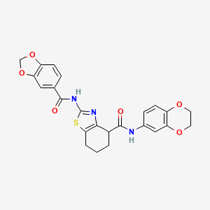molecular formula C24H21N3O6S B3316973 2-(benzo[d][1,3]dioxole-5-carboxamido)-N-(2,3-dihydrobenzo[b][1,4]dioxin-6-yl)-4,5,6,7-tetrahydrobenzo[d]thiazole-4-carboxamide CAS No. 955737-56-1