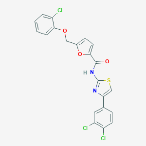 molecular formula C21H13Cl3N2O3S B331699 5-[(2-chlorophenoxy)methyl]-N-[4-(3,4-dichlorophenyl)-1,3-thiazol-2-yl]furan-2-carboxamide 
