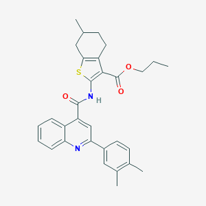 molecular formula C31H32N2O3S B331703 Propyl 2-({[2-(3,4-dimethylphenyl)-4-quinolinyl]carbonyl}amino)-6-methyl-4,5,6,7-tetrahydro-1-benzothiophene-3-carboxylate 