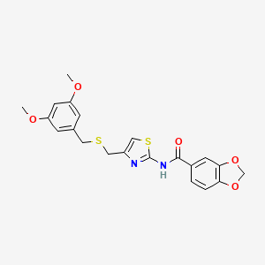 molecular formula C21H20N2O5S2 B3317037 N-(4-(((3,5-dimethoxybenzyl)thio)methyl)thiazol-2-yl)benzo[d][1,3]dioxole-5-carboxamide CAS No. 955857-10-0