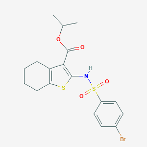 molecular formula C18H20BrNO4S2 B331706 Isopropyl 2-{[(4-bromophenyl)sulfonyl]amino}-4,5,6,7-tetrahydro-1-benzothiophene-3-carboxylate 