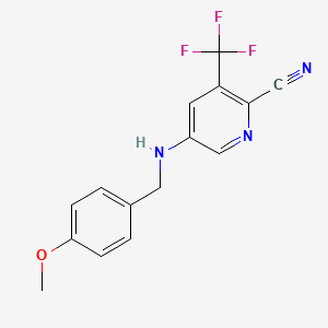 molecular formula C15H12F3N3O B3317087 5-((4-Methoxybenzyl)amino)-3-(trifluoromethyl)picolinonitrile CAS No. 956104-45-3